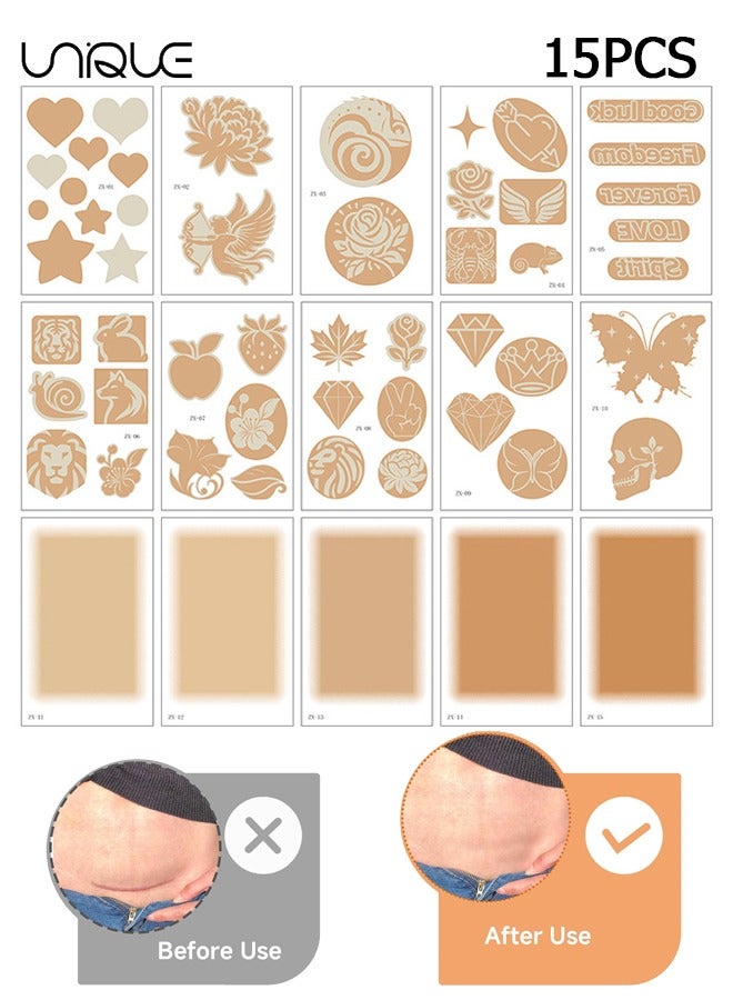 Unique 15 Sheet Tattoo Cover Up Patchs - 4.72''x2.99'' Ultra-Thin Invisible Patch - Waterproof Sweatproof Skin Tone Concealer Sticker, Ultra Thin Concealer Patch with Various Types of Patterns -  for Tattoos Scars Birthmarks - Image 1