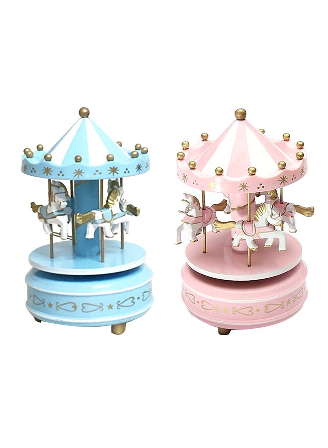 Wooden Merry-Go-Round Carousel Music Box Kids Toys Gift Wind-Up Musical Box Blue/White/Gold - Image 2