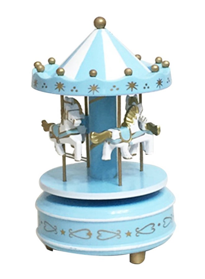 Wooden Merry-Go-Round Carousel Music Box Kids Toys Gift Wind-Up Musical Box Blue/White/Gold - Image 1