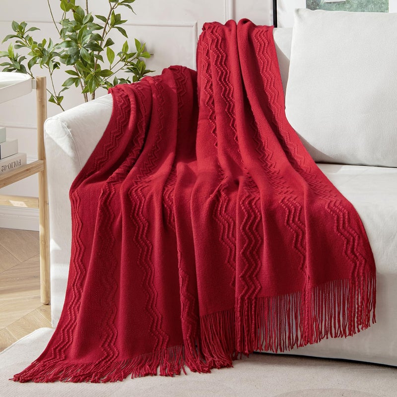 ميولي Miulee Christmas Burgundy Burgundy Throw Throw Blanting للأريكة بطانية متماسكة مع شرابات بطانية Boho Bed Bed Bed Flugy لأريكة كرسي Acrylic Wave Decor 60 "x80" " - Image 1