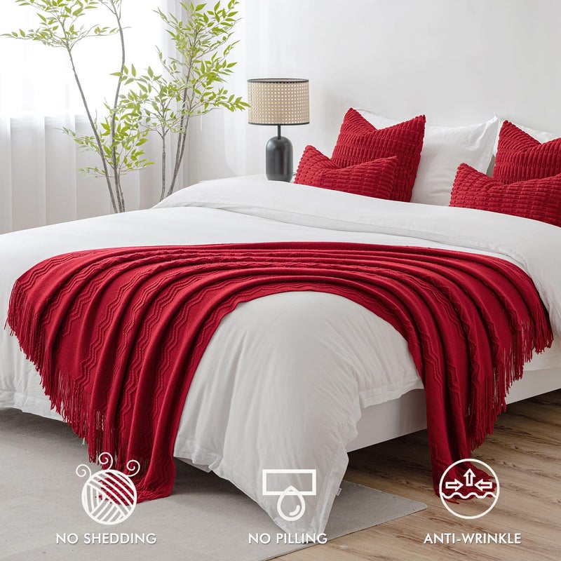ميولي Miulee Christmas Burgundy Burgundy Throw Throw Blanting للأريكة بطانية متماسكة مع شرابات بطانية Boho Bed Bed Bed Flugy لأريكة كرسي Acrylic Wave Decor 60 "x80" " - Image 3