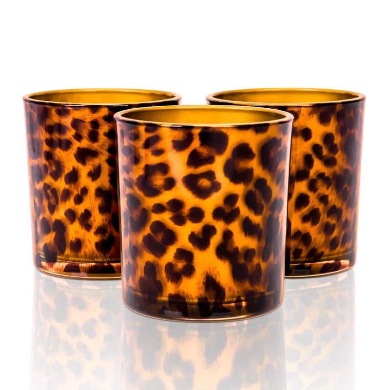 Toptime Votive Candle Holders Leopard Print Tealight Candle Holder Set of 3 Unique Glass Candle Holder Cup Cheetah Tealight Holder for Christmas Table Centerpieces Valentines Day Decoration