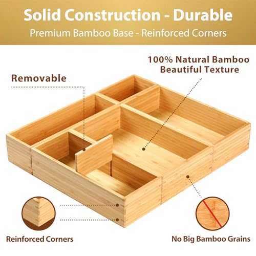 Umilife Drawer Organizer Storage Boxes, 2.5" High Bamboo Drawer Dividers, 5 Rearrangeable Bins for Kitchen, Office Desktop, Clothing, Makeup, vanity, Jewelry - Image 3