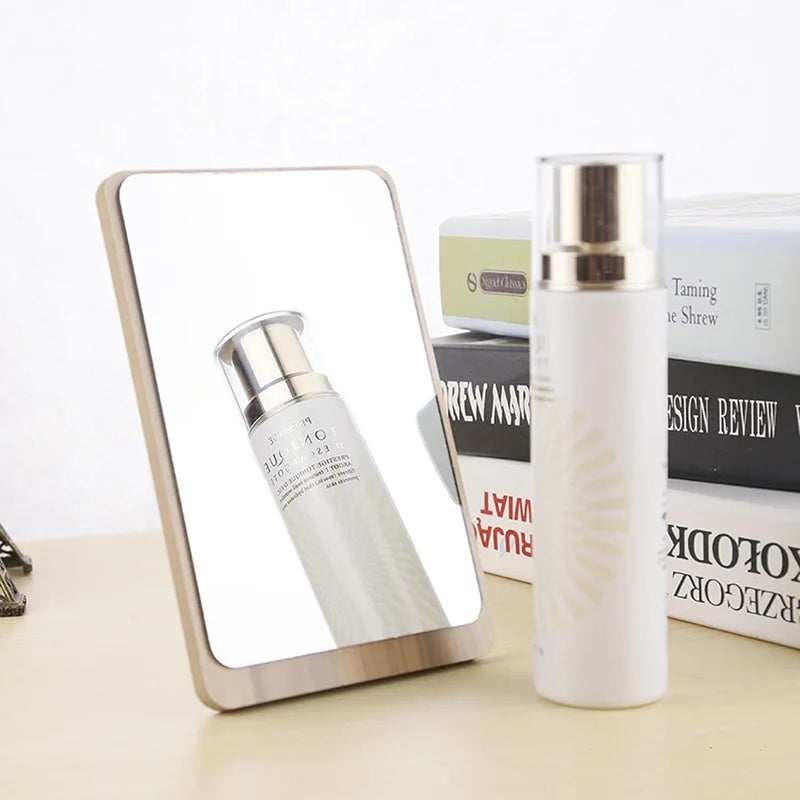DEAL NUT Table Desk Simple Design Vanity Wooden Makeup Mirror Portable Folding Mirror with Stand 90Adjustable Rotation Travel Make Up Mirror Makeup Mirror for Shower Shaving - Image 4