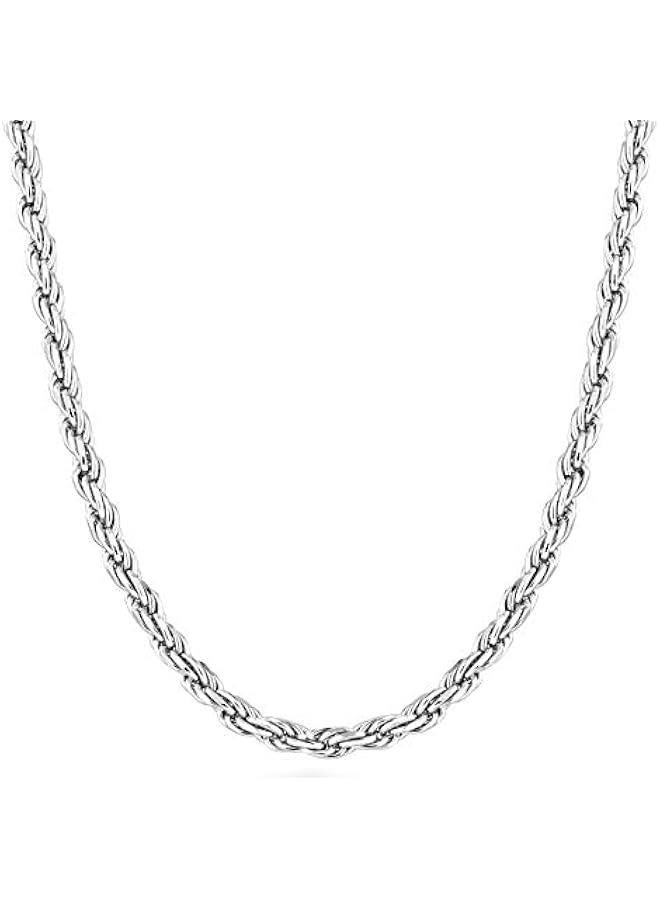 Arabest Solid 925 Sterling Silver Italian 2mm, 3mm Diamond-Cut Braided Rope Chain Necklace for Men Women Made in Italy - Image 1