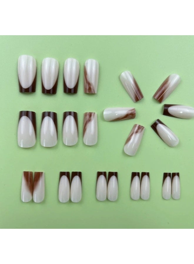 Goolsky أظافر ضغط طويلة مميزة مع تدرج بني فرنسي للأناقة الطبيعية - Image 2