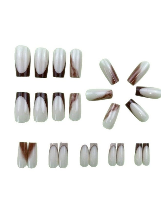 Goolsky أظافر ضغط طويلة مميزة مع تدرج بني فرنسي للأناقة الطبيعية - Image 4