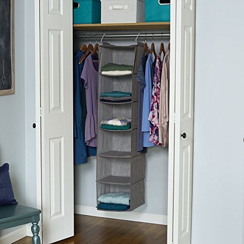 Household Essentials 6-Shelf Linen Hanging Closet Organizer, Gray - Image 4