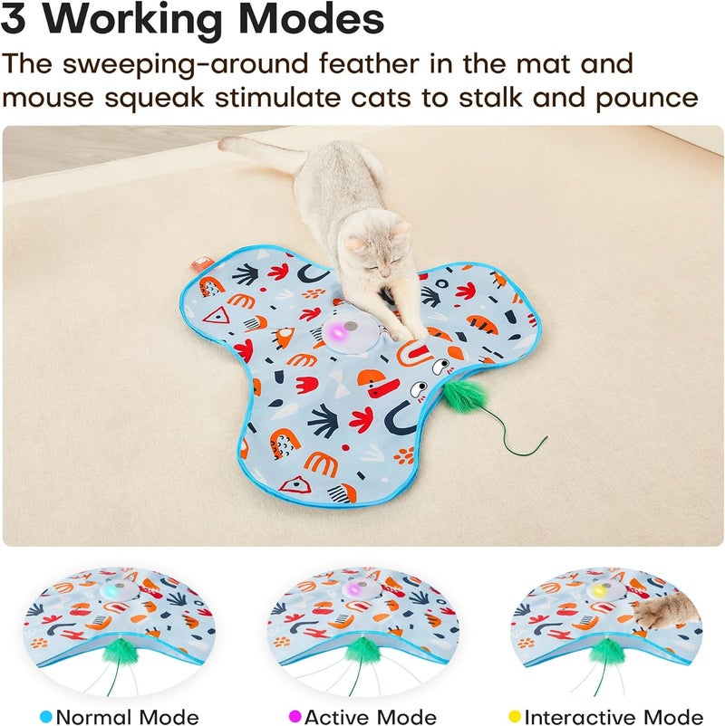 Potaroma Hide and Seek Interactive Cat Toys, Moving Concealed Wand Feather, Automatic Chargeable Indoor Kitten Exercise Kicker, Mouse Squeaky, Floral Cover - Image 3