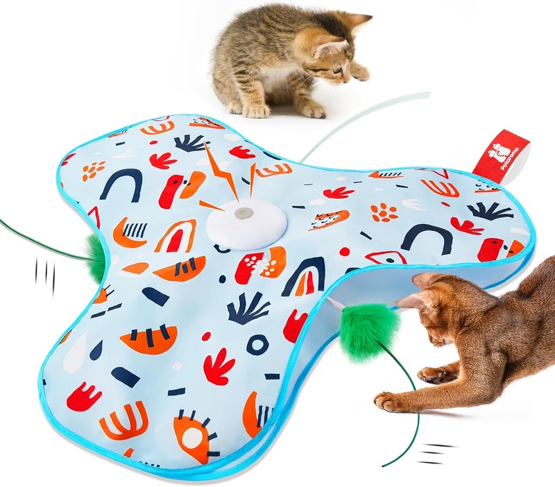Potaroma Hide and Seek Interactive Cat Toys, Moving Concealed Wand Feather, Automatic Chargeable Indoor Kitten Exercise Kicker, Mouse Squeaky, Floral Cover - Image 1
