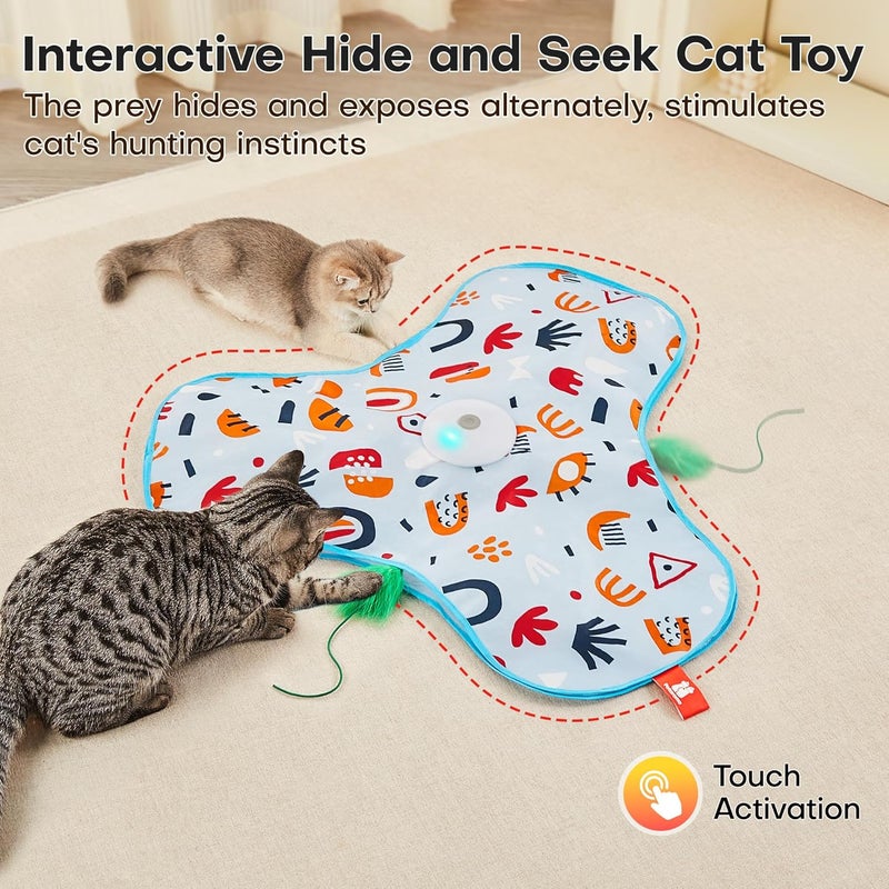 Potaroma Hide and Seek Interactive Cat Toys, Moving Concealed Wand Feather, Automatic Chargeable Indoor Kitten Exercise Kicker, Mouse Squeaky, Floral Cover - Image 2