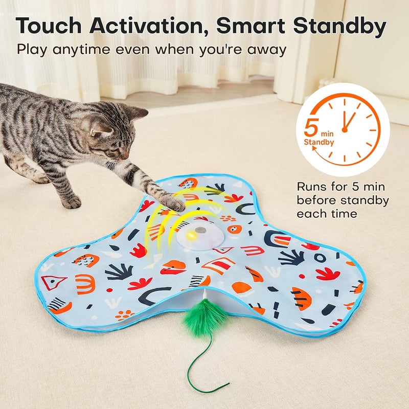 Potaroma Hide and Seek Interactive Cat Toys, Moving Concealed Wand Feather, Automatic Chargeable Indoor Kitten Exercise Kicker, Mouse Squeaky, Floral Cover - Image 4