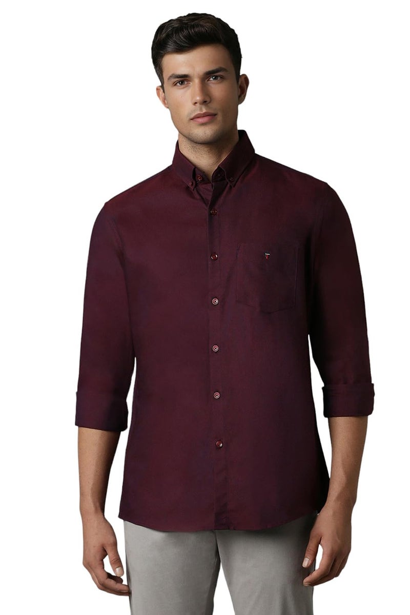LOUIS PHILIPPE قميص لويس فيليب القطني للرجال بتصميم ضيق (Lysfcslpm88253_نبيذي,39) - Image 1