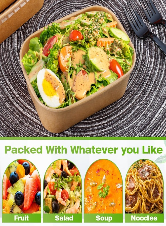 Cabaubl 50 Pack Paper Bowls with Lids, 22oz Disposable Kraft Paper Food Containers with Lids and Forks,Disposable Salad Bowls,Meal Prep Containers for Snack Takeout,Party Supplies,Picnic - Image 3