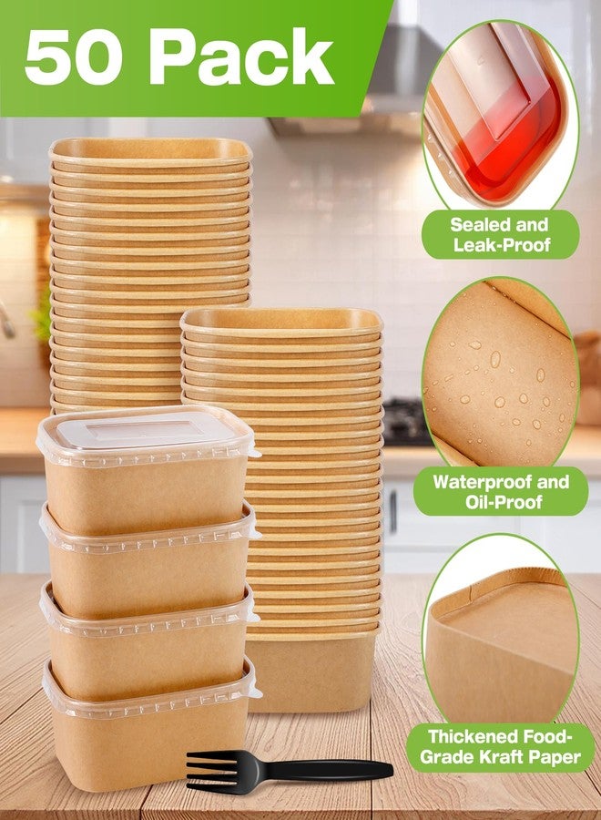 Cabaubl 50 Pack Paper Bowls with Lids, 22oz Disposable Kraft Paper Food Containers with Lids and Forks,Disposable Salad Bowls,Meal Prep Containers for Snack Takeout,Party Supplies,Picnic - Image 5