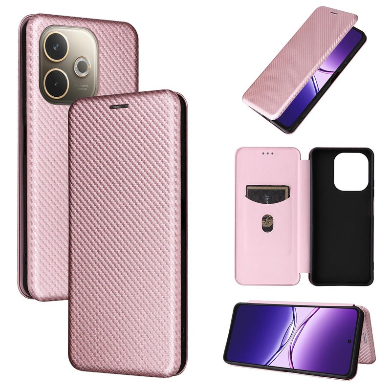 BURAQ Case Cover For OPPO A5 Pro 5G Global Carbon Fiber Texture Flip Leather Phone Case(Pink) - Image 1