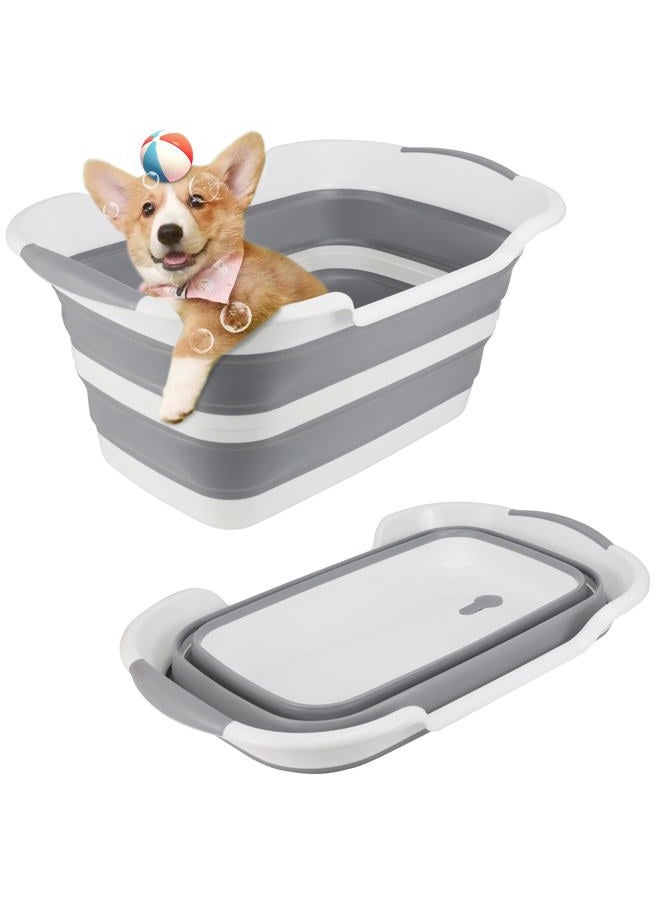 ddLUCK Multi-Functional Collapsible Dog Bathtub with Drainage Hole, Portable Foldable Small Pets Bathtub, Washing Tub Bathing Tub for Puppy Small Dogs Cats (Gray) - Image 1