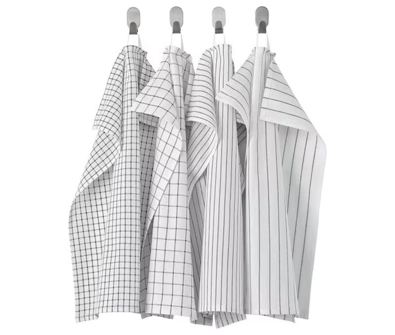 Tea Towels, 100% Cotton Super Absorbent Kitchen Dish Towels with Hanging Loop, White and Dark Grey Patterned, 4-Pack - Image 1