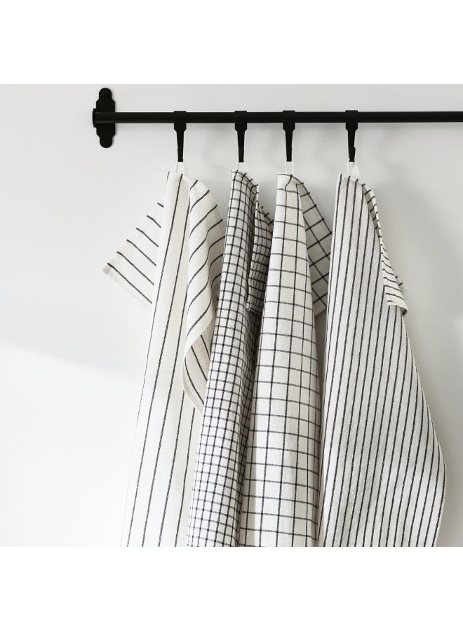 Tea Towels, 100% Cotton Super Absorbent Kitchen Dish Towels with Hanging Loop, White and Dark Grey Patterned, 4-Pack - Image 2
