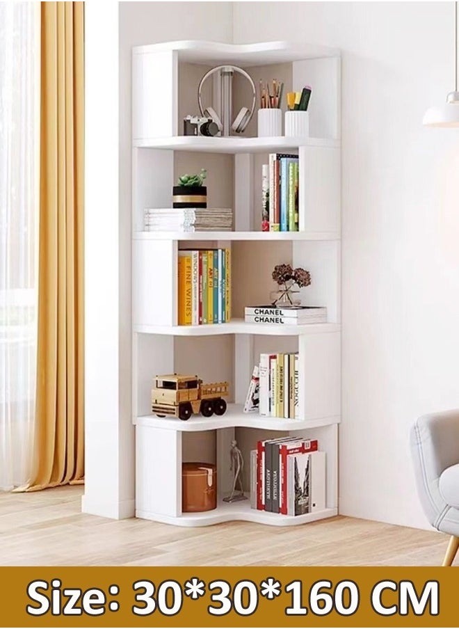 C&C Home - Multi-Tier Corner Bookshelf Wooden Bookcase Storage Rack for Study, Living Room, and Office 30x30x160 cm - Image 1