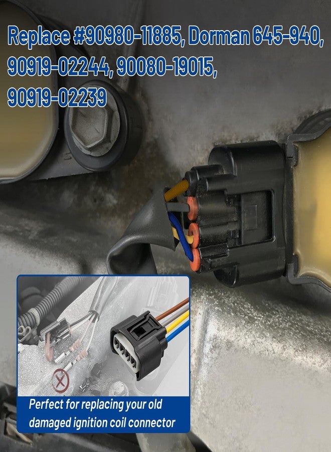 أنينا مجموعة أسلاك توصيل ملف الإشعال أنينا 4 قطع 90980-11885، قابس محول أنثى لسيارات تويوتا، سكيون، بونتياك، شيفروليه، ولكزس، بديل للأرقام 645-940، 90919-02244، 90080-19015، 90919-02239 - Image 3