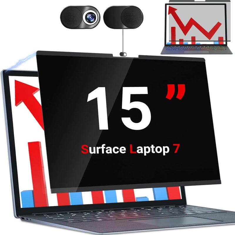 زويجا شاشة خصوصية مغناطيسية لجهاز Microsoft Surface Laptop 7 بحجم 15 بوصة من ZOEGAA، تحمي من الضوء الأزرق، مقاومة للخدوش، وتحتوي على فلتر للشاشة اللمسية قابل للإزالة. - Image 1