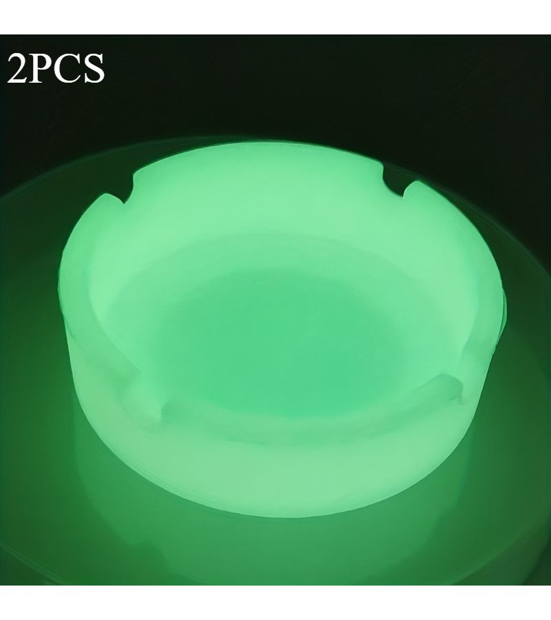 Set Of 2 Glow In The Dark Silicone Ashtrays Heat Resistant Flexible Nighttime Outdoor Use - Image 1