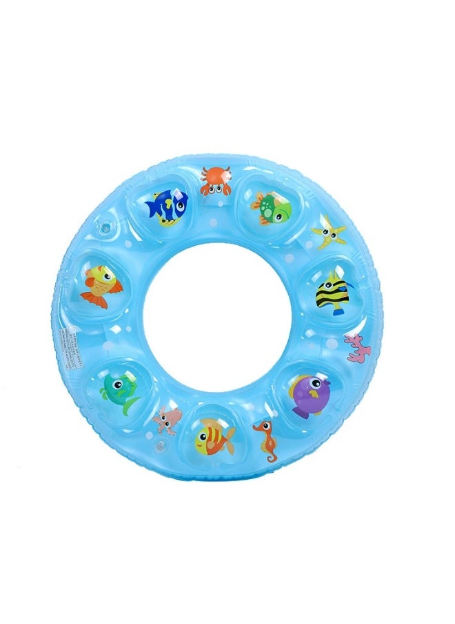 Goolsky blue transparent cartoon small fish swimming ring on water, double-layer airbag inflatable swimming ring, suitable for summer pool parties and water fun(90#)  - Image 2