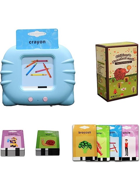 Bilingual Talking Flash Cards Learning Toys for Toddlers and Kids, Arabic and English Letters Speech Therapy Word Game Toy Early Enducation Teaching 112 Pcs Cards 224 Words Machine, Blue