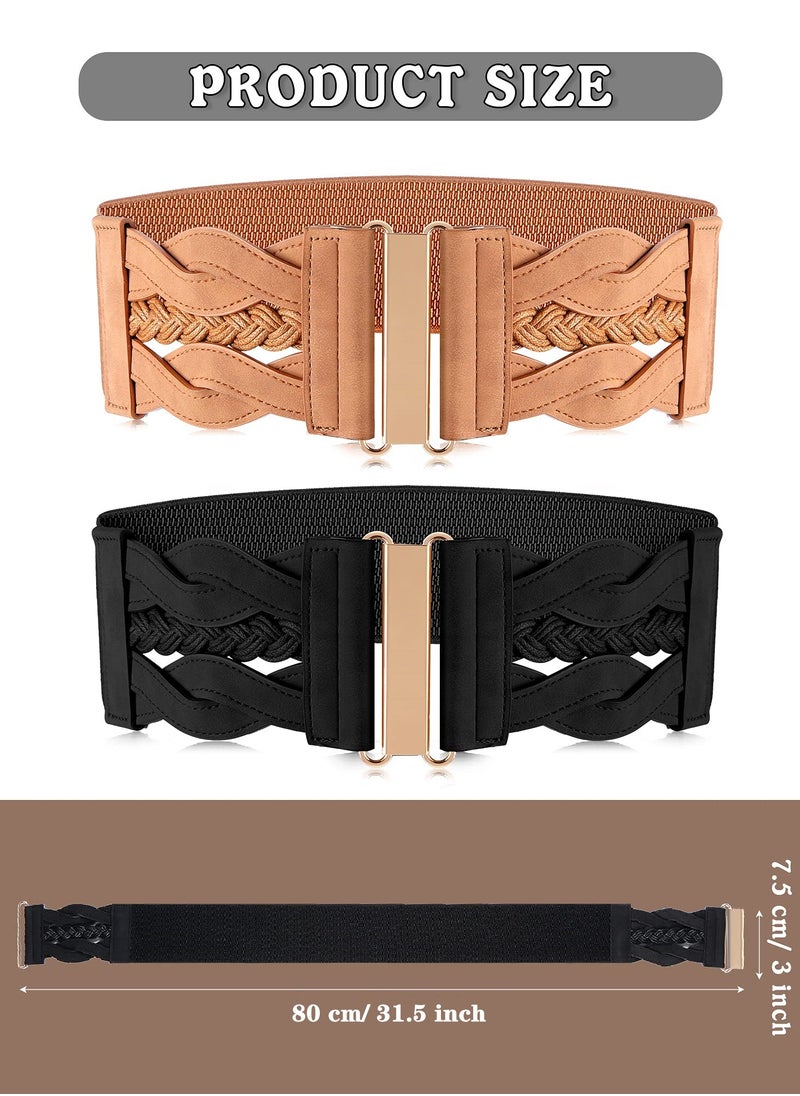 SYOSI - 2 Pieces Women's Waist Belt Wide Elastic Retro Belt Stretchy Wide Waist Belt Cinch Retro Buckle Belt - Image 1
