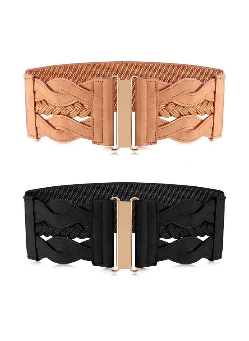 SYOSI - 2 Pieces Women's Waist Belt Wide Elastic Retro Belt Stretchy Wide Waist Belt Cinch Retro Buckle Belt - Image 1