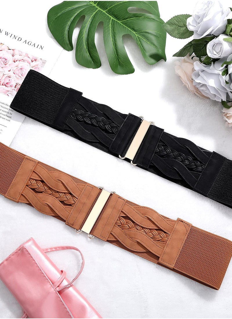 SYOSI - 2 Pieces Women's Waist Belt Wide Elastic Retro Belt Stretchy Wide Waist Belt Cinch Retro Buckle Belt - Image 1