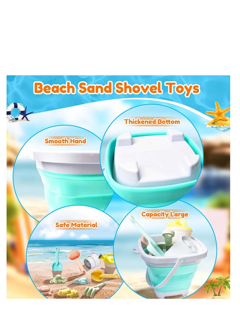 11PC Beach Toys Set with Folding Bucket and Various Rich color Beach Shapes Toys for Kids Sandcastle Construction Kit for  Girls Boys - Image 2