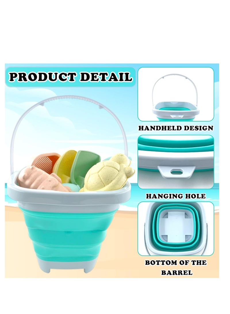 11PC Beach Toys Set with Folding Bucket and Various Rich color Beach Shapes Toys for Kids Sandcastle Construction Kit for  Girls Boys - Image 5