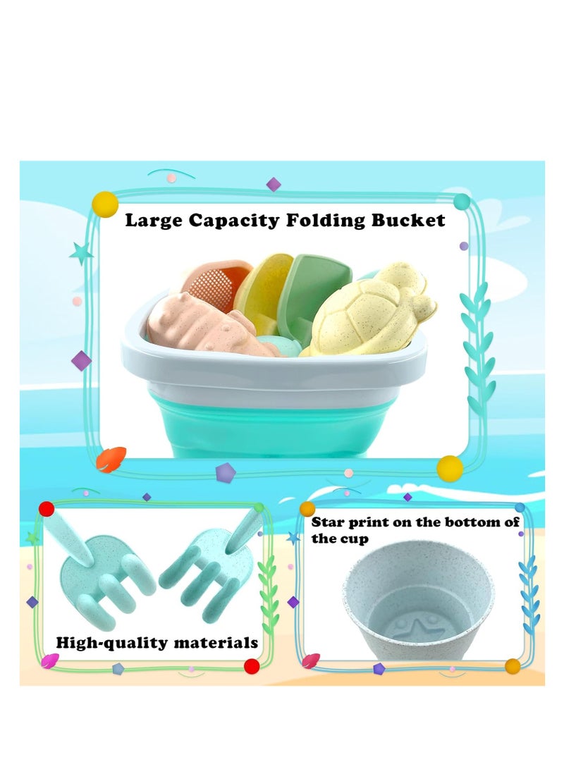 11PC Beach Toys Set with Folding Bucket and Various Rich color Beach Shapes Toys for Kids Sandcastle Construction Kit for  Girls Boys - Image 3