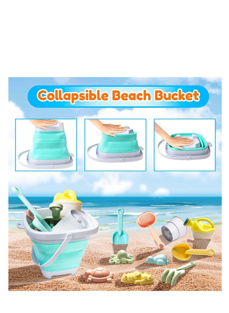11PC Beach Toys Set with Folding Bucket and Various Rich color Beach Shapes Toys for Kids Sandcastle Construction Kit for  Girls Boys - Image 4