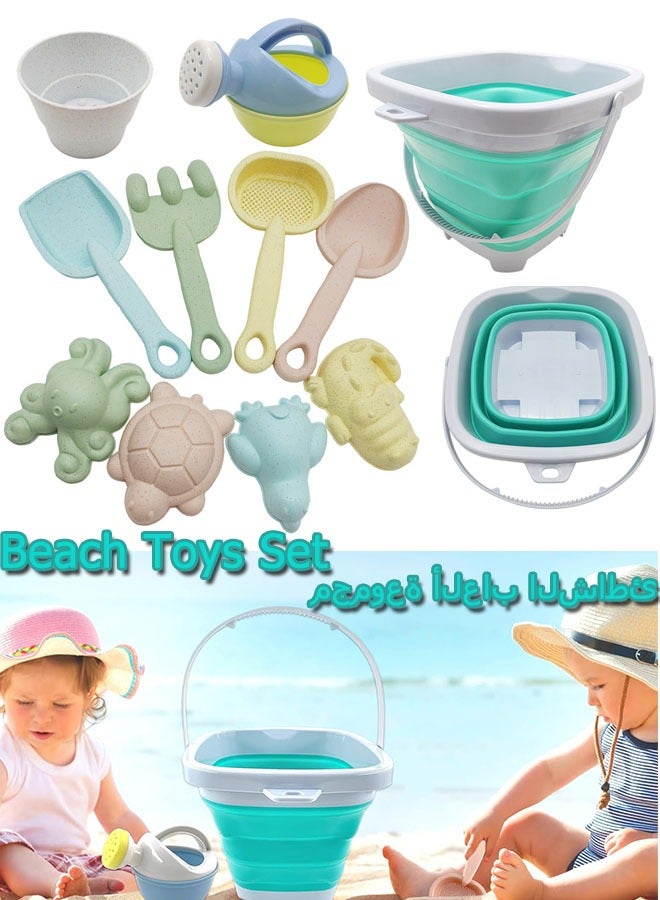 11PC Beach Toys Set with Folding Bucket and Various Rich color Beach Shapes Toys for Kids Sandcastle Construction Kit for  Girls Boys - Image 1