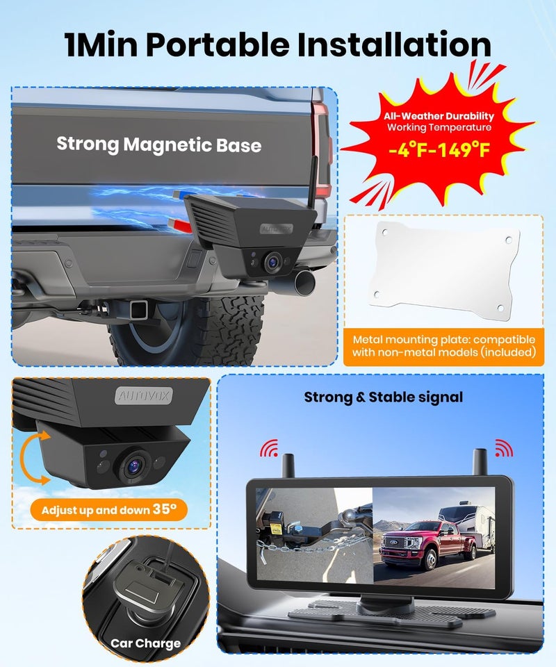 AUTO-VOX Solar Camera Wireless for RV & Trailers - 7.2" HD 1080P Monitor with Dual Camera System - Image 2