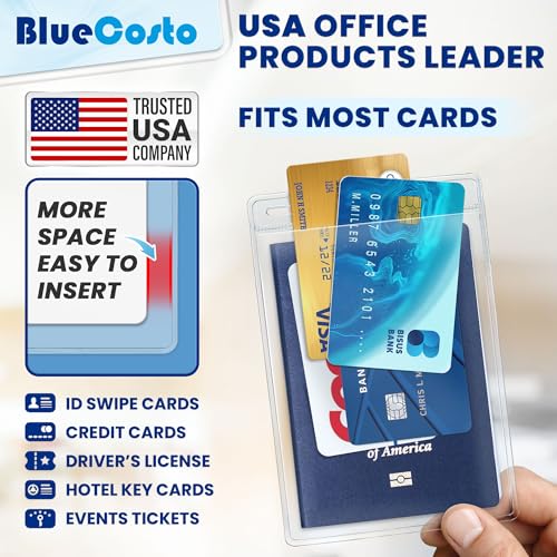 BlueCosto - Vertical Passport & Card Holder - 4x6 Inch, 10 Pack - Zipperless Clear ID Badge Protector for Travel, Work & Events - Heavy-Duty Name Badge Sleeves for Credentials & Vaccination Cards - Image 2