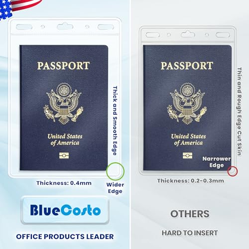 BlueCosto - Vertical Passport & Card Holder - 4x6 Inch, 10 Pack - Zipperless Clear ID Badge Protector for Travel, Work & Events - Heavy-Duty Name Badge Sleeves for Credentials & Vaccination Cards - Image 5