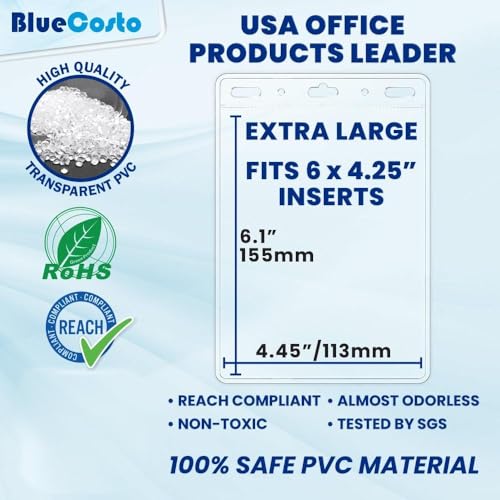BlueCosto - Vertical Passport & Card Holder - 4x6 Inch, 10 Pack - Zipperless Clear ID Badge Protector for Travel, Work & Events - Heavy-Duty Name Badge Sleeves for Credentials & Vaccination Cards - Image 3