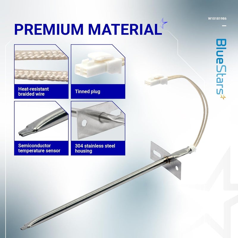BlueStars Ultra Durable W10181986 Range Oven Sensor Probe Replacement Part - Exact Fit for Whirlpool Maytag Kenmore Ranges - Replaces WPW10181986 8273902 W10131826 PS11749737 AP6016450 - Image 4
