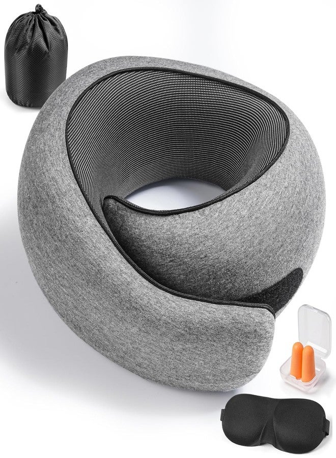 GT-REX Neck Travel Pillow | Memory Foam Neck Pillow for Comfort on Airplane | Compact and Ergonomic Design for Travel, Car Rides, and Home Use | Ideal for Adults and Kids (Grey) - Image 1