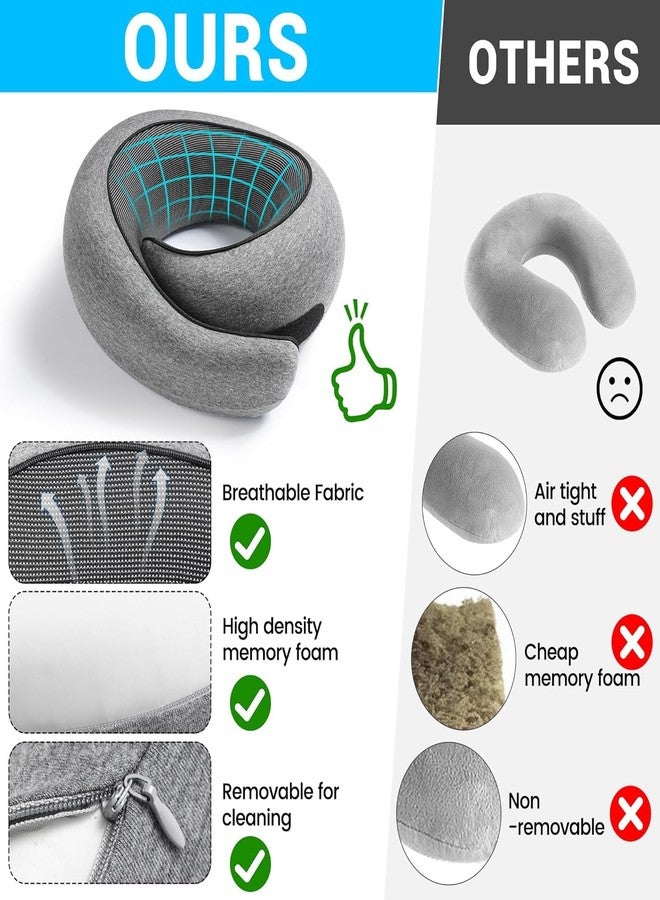 GT-REX Neck Travel Pillow | Memory Foam Neck Pillow for Comfort on Airplane | Compact and Ergonomic Design for Travel, Car Rides, and Home Use | Ideal for Adults and Kids (Grey) - Image 3