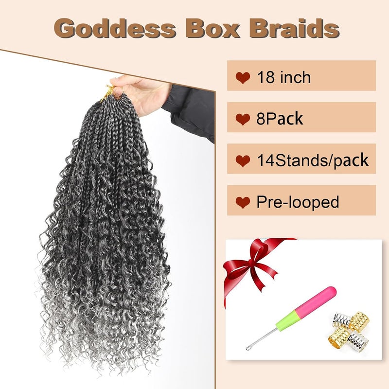 ضفائر كروشيه الإلهة مع نهايات مجعدة 18 بوصة ضفائر بوهيمية كروشيه 8 عبوات 3X ضفائر كروشيه شعر تجديل صناعي للإطالة للسيدات السود (18 بوصة (عبوة من 8)، T-Grey)…… - Image 2