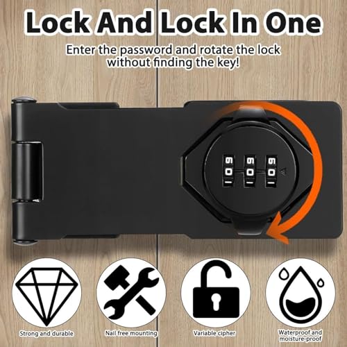 PiyuBind Cabinet Password Hasp Locks 90 Degree Barn Door Lock Household Security Combination Latch Lock for Locker, Fence, Bathroom, Outdoor, Garden (Black-1PC) - Image 4