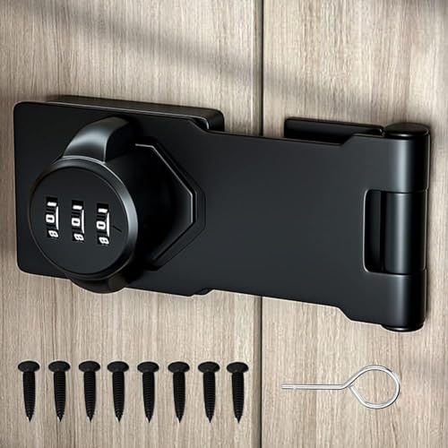 PiyuBind Cabinet Password Hasp Locks 90 Degree Barn Door Lock Household Security Combination Latch Lock for Locker, Fence, Bathroom, Outdoor, Garden (Black-1PC) - Image 1