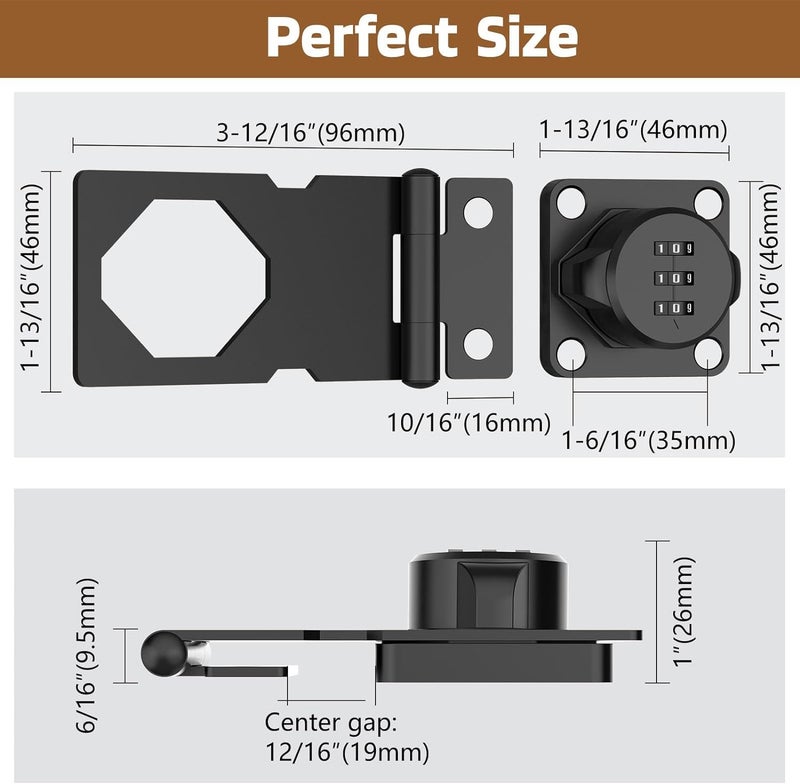 PiyuBind Cabinet Password Hasp Locks 90 Degree Barn Door Lock Household Security Combination Latch Lock for Locker, Fence, Bathroom, Outdoor, Garden (Black-1PC) - Image 5
