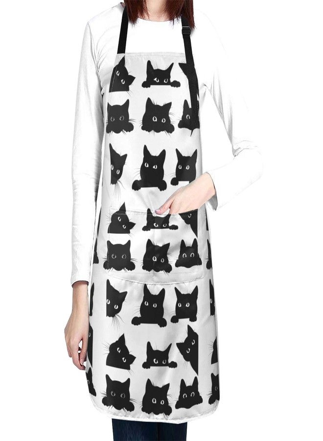Perinsto Black Cats Waterproof Apron With 2 Pockets Cute Animals Kittens Kitchen Chef Aprons Bibs For Cooking Baking Painting Gardening Grooming - Image 1