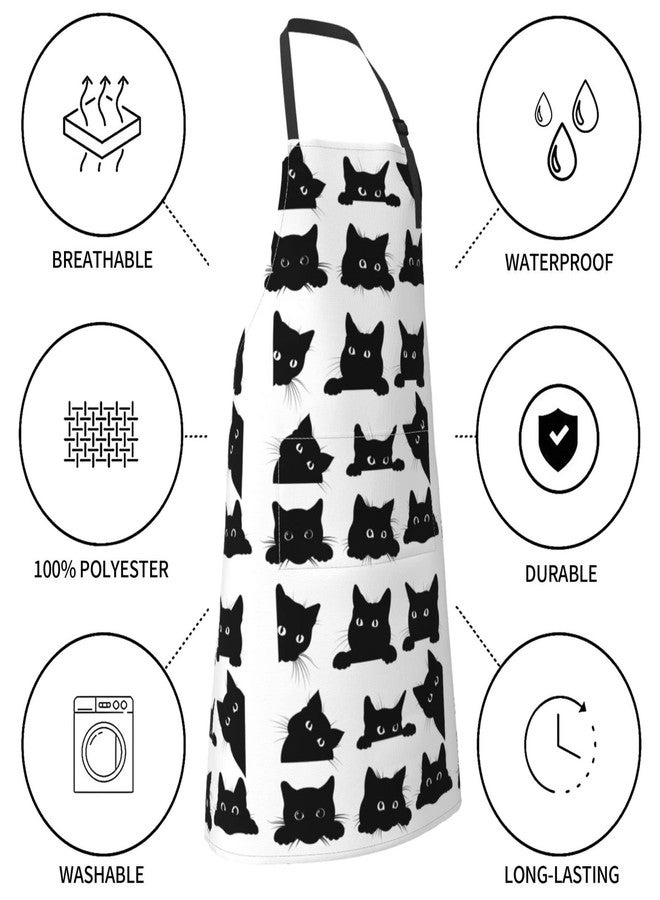 Perinsto Black Cats Waterproof Apron With 2 Pockets Cute Animals Kittens Kitchen Chef Aprons Bibs For Cooking Baking Painting Gardening Grooming - Image 5